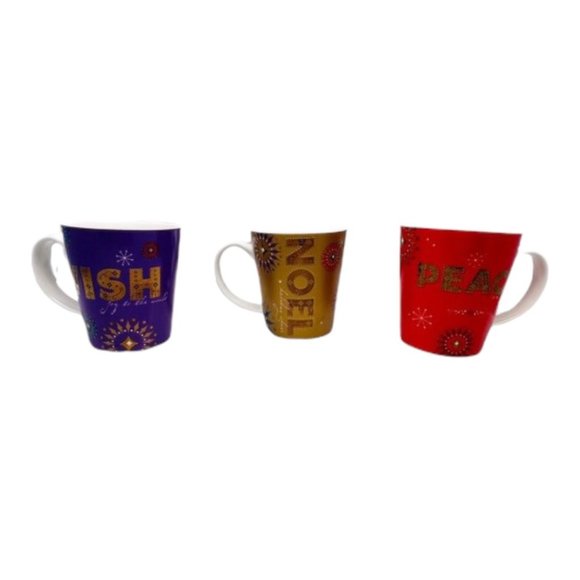 Starbucks Holiday 2006 Trio Latte Coffee Mugs Noel Peace Wish 140z - Picture 1 of 11